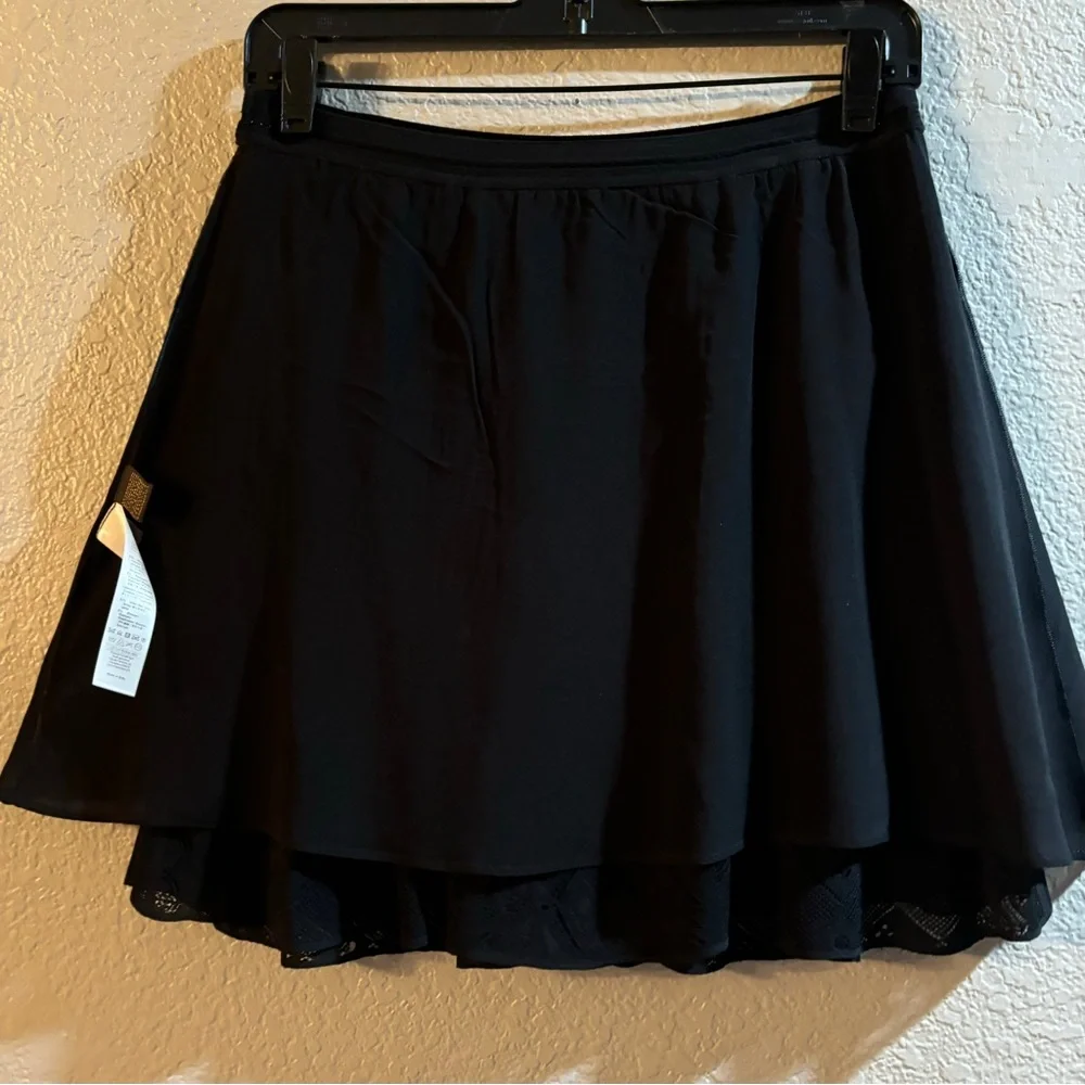 ROBERTO CAVALLI black A-line knit mini skirt Lace hem luxury Italian designer M